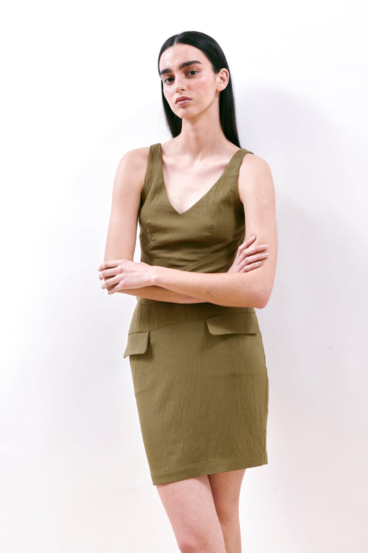 Green Mini Skirt with Front Pockets Geneva