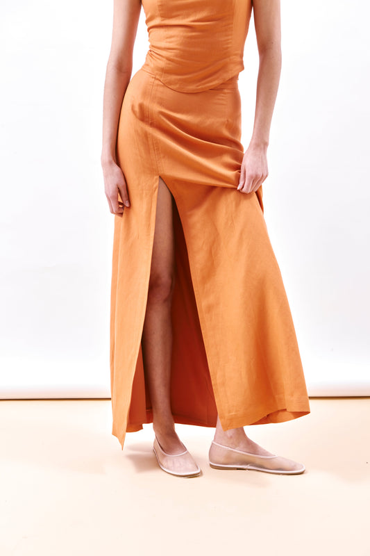 Jupe Longue Orange en Lin et Viscose Amalfi