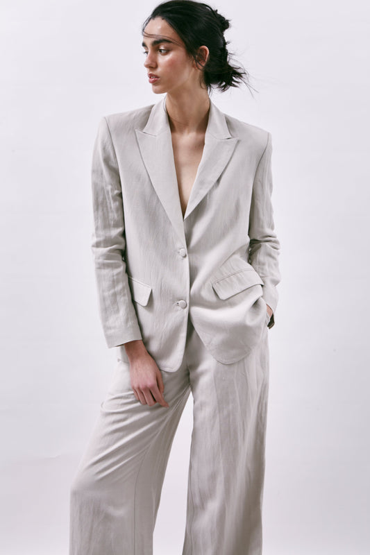 Grey Blazer in Linen and Viscose Monaco