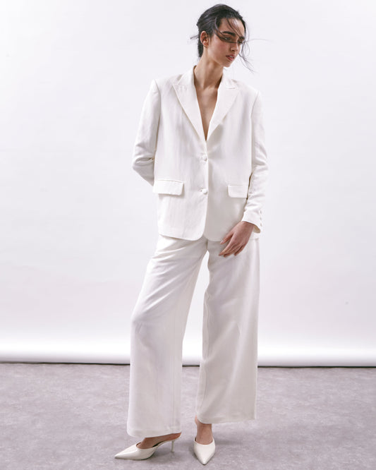 White Blazer in Linen and Viscose Monaco