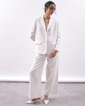 White Blazer in Linen and Viscose Monaco