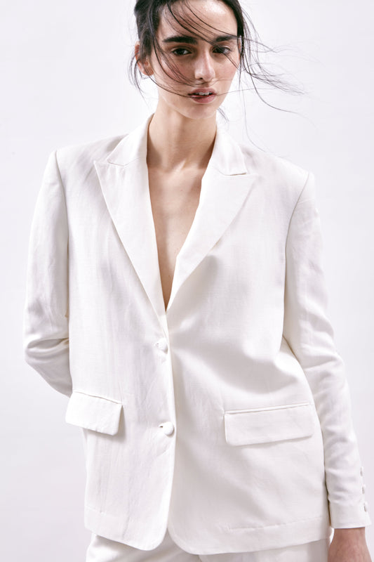 Blazer Blanc en Lin et Viscose Monaco