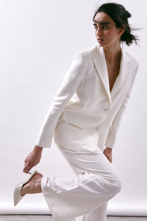 White Blazer in Linen and Viscose Monaco