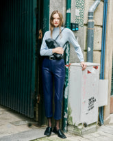 Blue Vegan Leather Pants Paloma